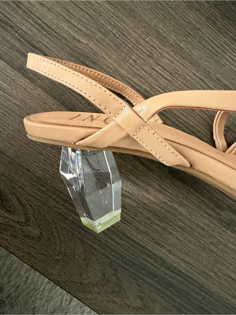Nude Slingback Sandals with Clear Block Heel